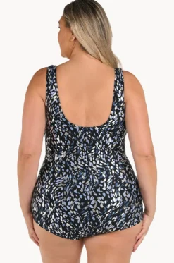 Brushstroke Shimmer Shirred One Piece +