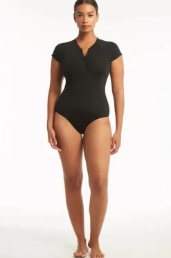 Eco Essentials Zip Front Short Sleeve Sunsuit