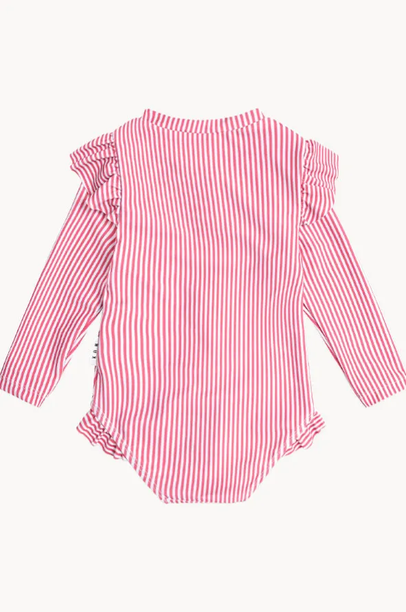 Girls Cherry Pie Stripe Frill Sunsuit