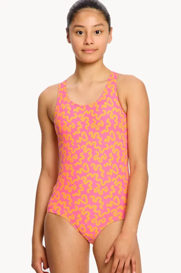 Girls Wavy Pink Racerback One Piece