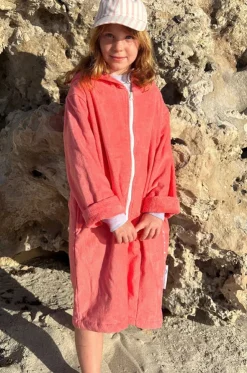 Kids Salty Peach Hooded Towelling Robe 7-11Y