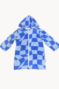 Kids Tidal Checker Hooded Towelling Robe 7-11Y