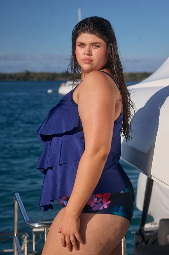 Metallic Tiered Frill Tankini Separate