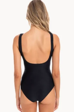 Plain Textured Mesh High Neck One Piece