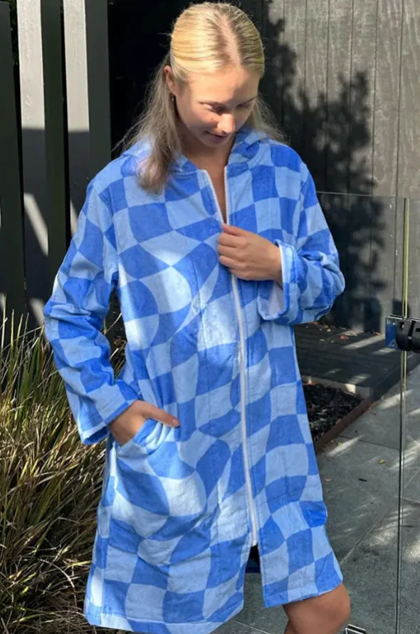 Tidal Checker Hooded Towelling Robe L/XL