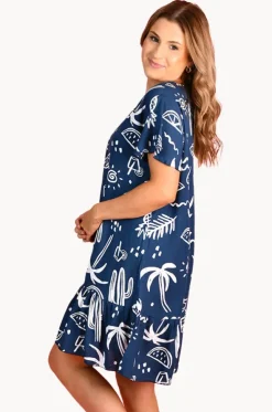 Tropical Fiesta Cap Sleeve Button Dress