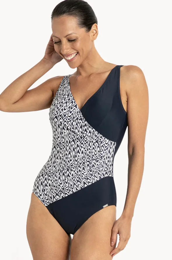 Zigzag Gathered Cross Over One Piece